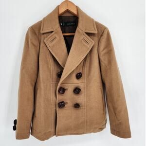 Dsquared2 Tan Double-Breasted Wool Pea Coat Made in Italy Size 46 (US 10)